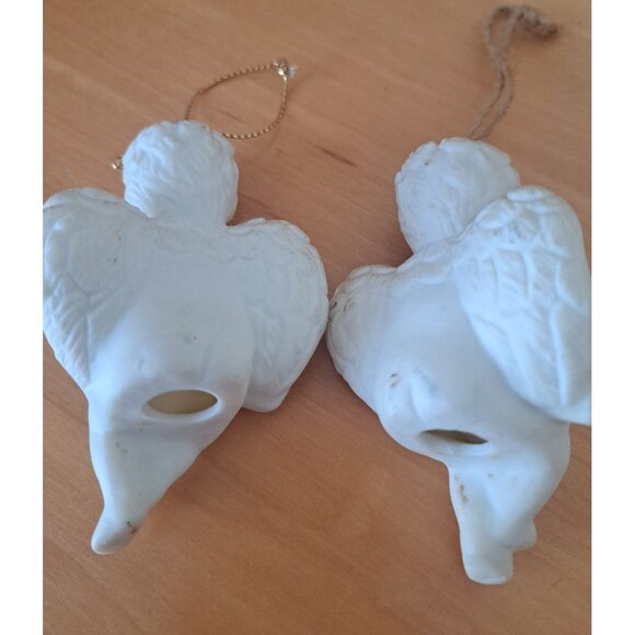 Set of 2 Greenbriar International Vintage White Ceramic Angels Harp Violin - Picture 3 of 4